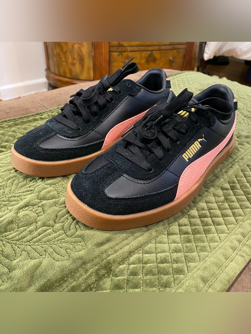 Puma Club II Era Black and Pink Low-Top Sneakers with Gum Sole
